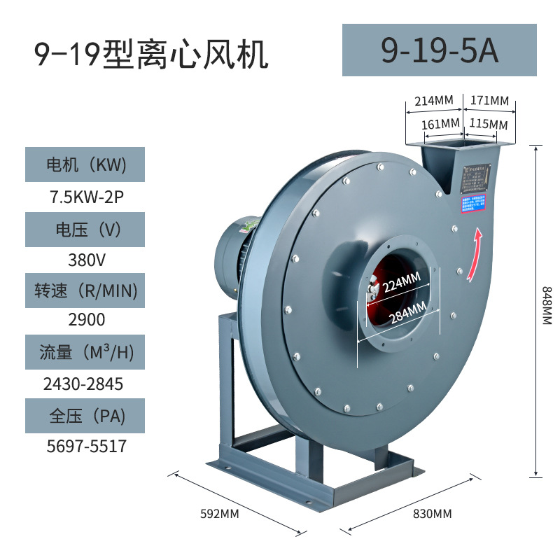 高压离心风机9-19 物料输送工业除尘风机380v 工业鼓风机蜗牛风机