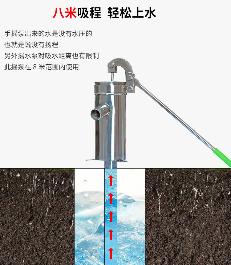 不锈钢摇水泵压水井家用手动摇水机井水井头抽水泵吸水器老式