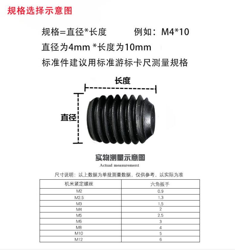 紧定螺丝 12.9级凹端内六角无头机米顶丝m2 m2.5m3m4