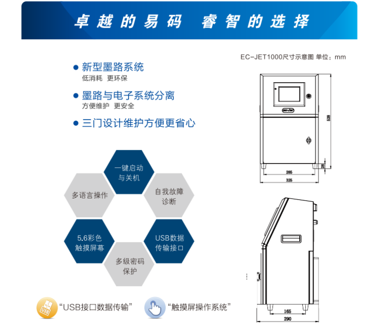 Yi Code EC-JET1000 Small Character Inkjet Code Machine Date Packaging Inkjet Code Machine Pipe Logo Printing