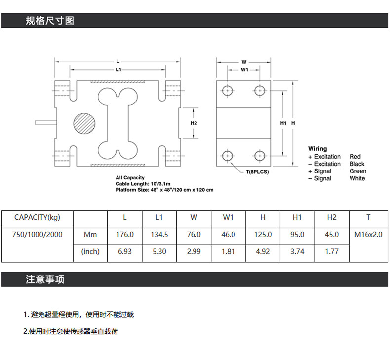 American Shiquan Weighing Sensor HOC-0.75t-2t Platform Scale/Packaging Machine Sensor