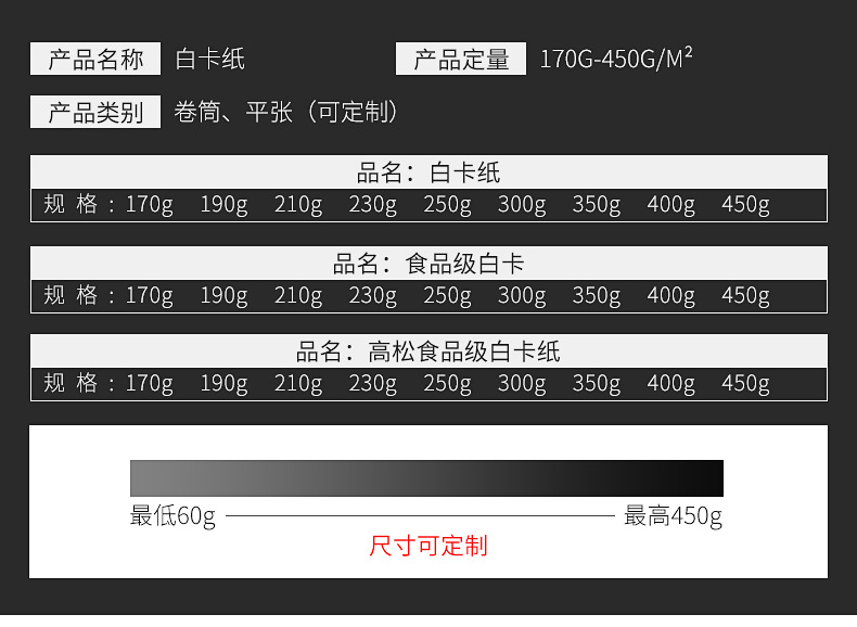 厂家生产批发白卡纸定制涂布白卡纸多规格白色牛卡纸现货充足