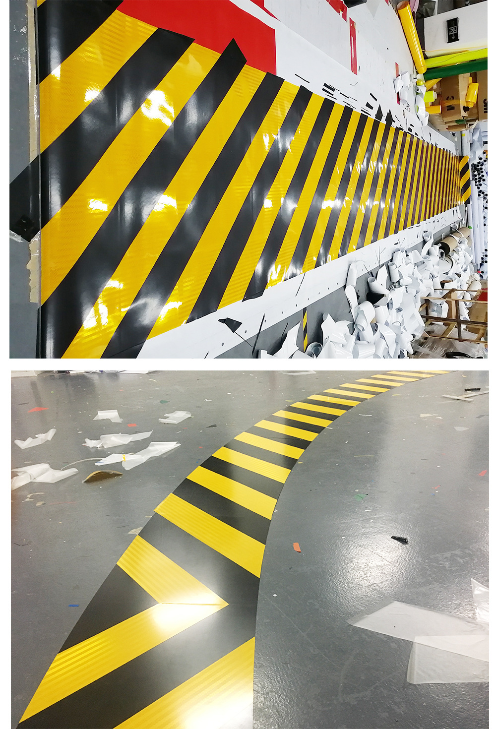 超强级黄黑斜纹铝背基反光膜停车场安全岛桥墩电力隧道警示反光贴