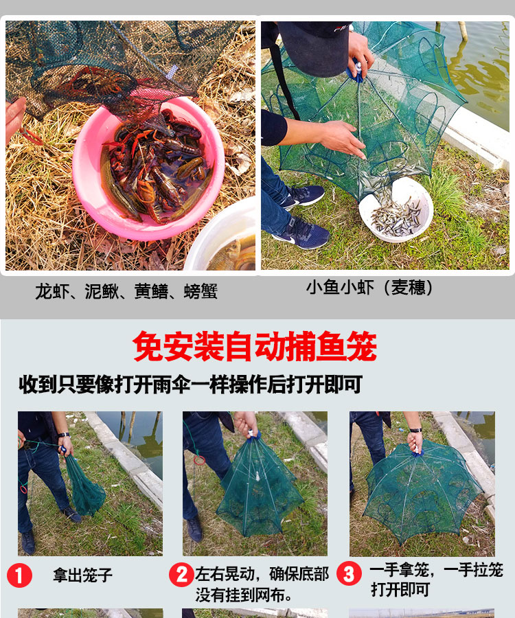 虾笼捕虾网折叠笼只进不出鱼网自动渔网笼扑鱼神器子圆形龙虾网笼