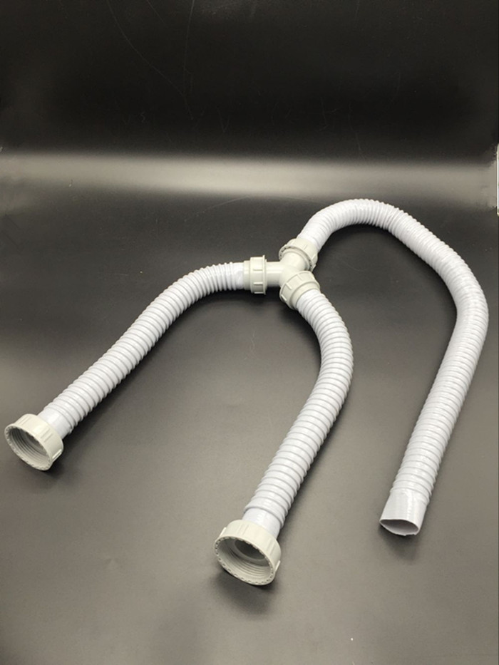 厨房双水槽水池排水接头洗碗池洗菜盆三通软管加长y型管双下水管