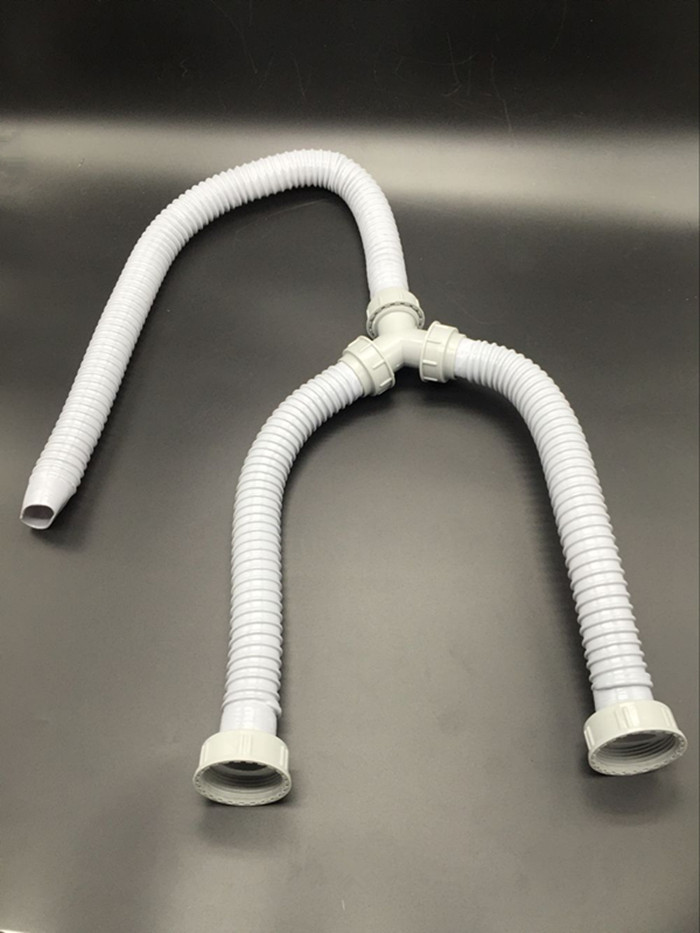 厨房双水槽水池排水接头洗碗池洗菜盆三通软管加长y型管双下水管