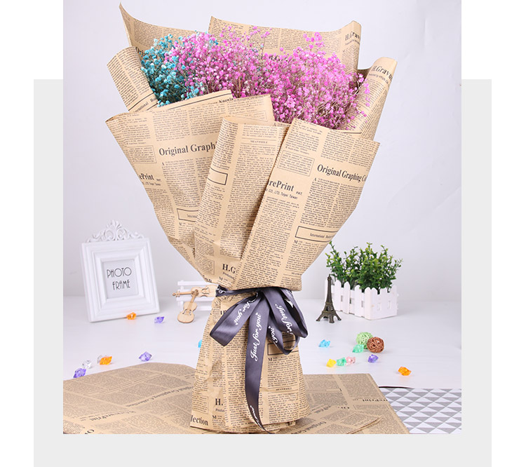 鲜花包装纸双面英文复古报纸礼品纸花艺花店花束包花纸材料牛皮纸