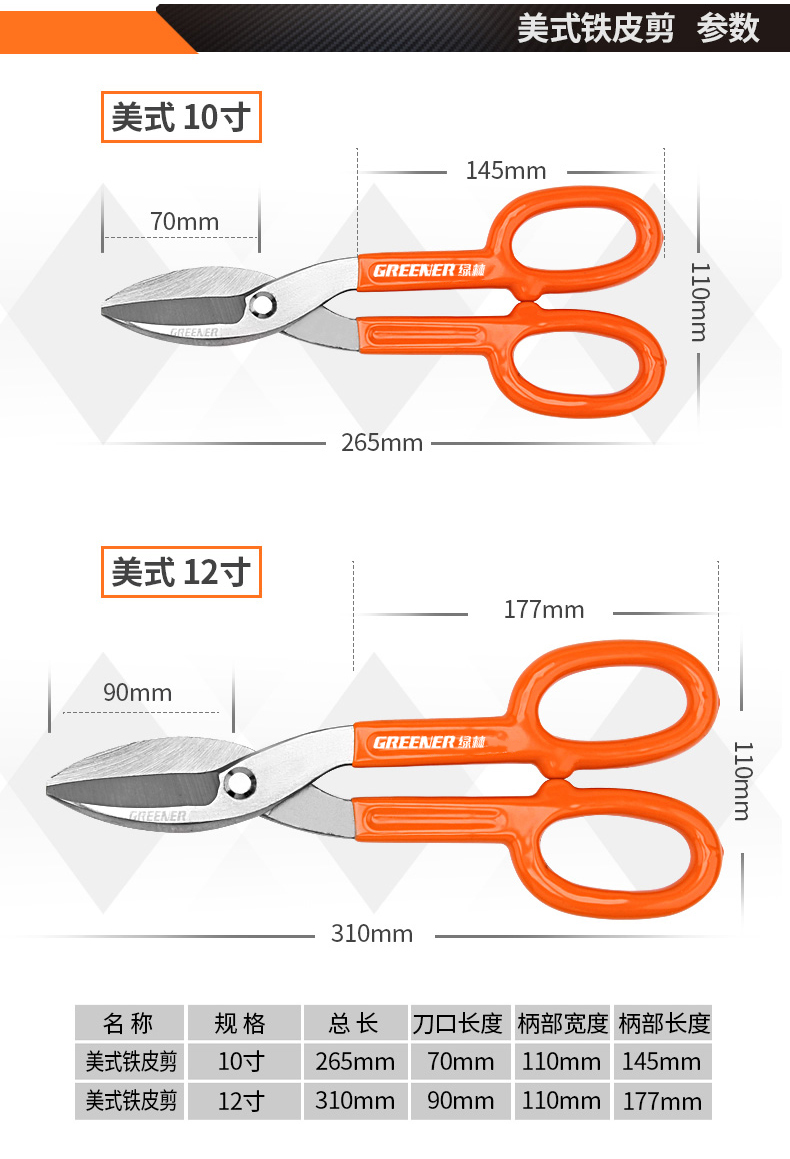 绿林铁皮剪刀 白铁剪子铁板剪镀锌板剪航空剪工业强力剪铁丝网剪