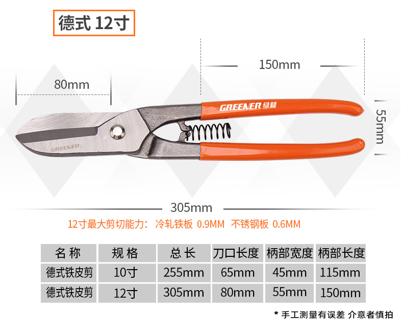 绿林铁皮剪刀 白铁剪子铁板剪镀锌板剪航空剪工业强力剪铁丝网剪