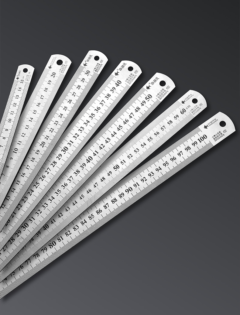 小鱼儿不锈钢尺子直尺金属长尺工具尺30/40/50/60/100cm刻度尺铁