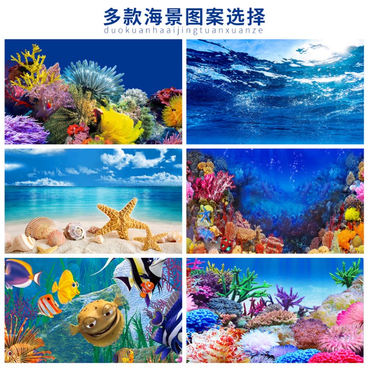 鱼缸背景纸蓝水族箱壁纸3D高清背景画立体装饰贴画仿真底板纸贴纸