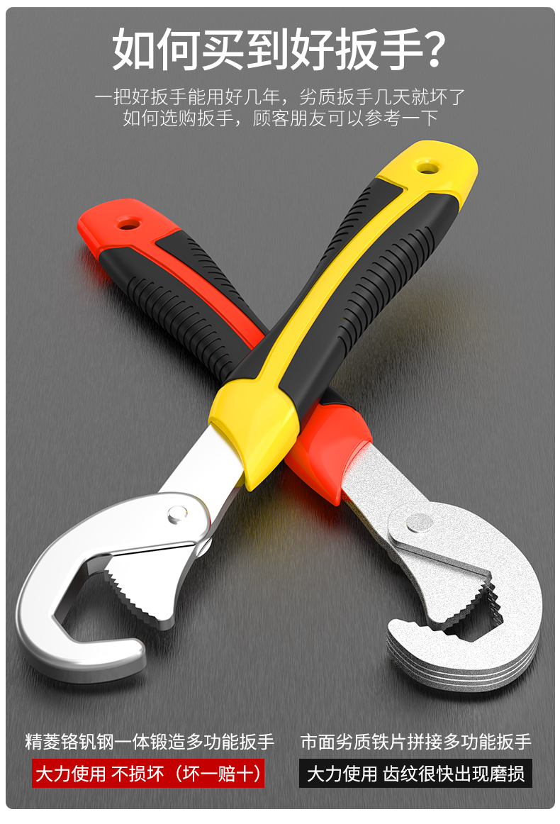 万能扳手快速活口工业级管钳工具套装开口卫浴活动雪花管子钳