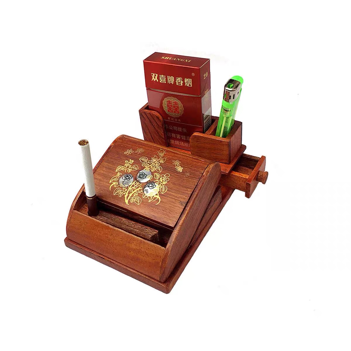 红木弹烟盒自动弹烟器创意起烟盒家用办公跳烟器29支装个性跳烟机