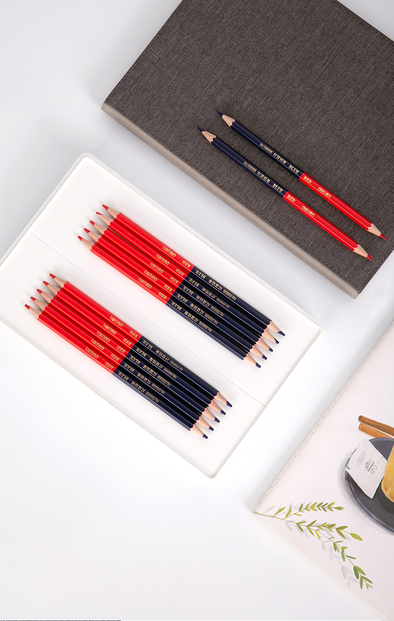 得力双头红蓝铅笔工程医学绘画笔双色12支图稿铅笔标记笔做笔记铅