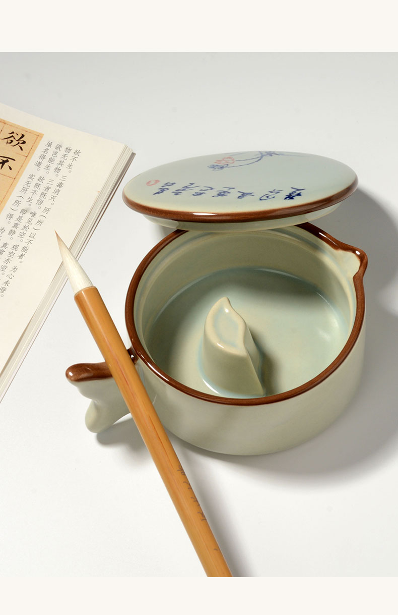 陶瓷墨池多功能墨盘墨盒墨碟墨蝶墨水砚台专用带盖笔洗文房四宝书