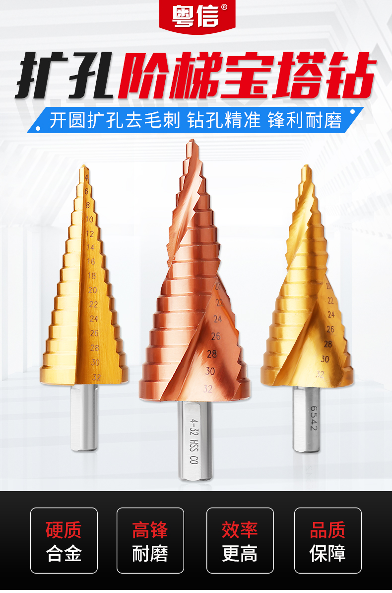 宝塔钻头木工开孔器金属不锈钢扩孔打孔钻头钻铁专用阶梯钻头含钴