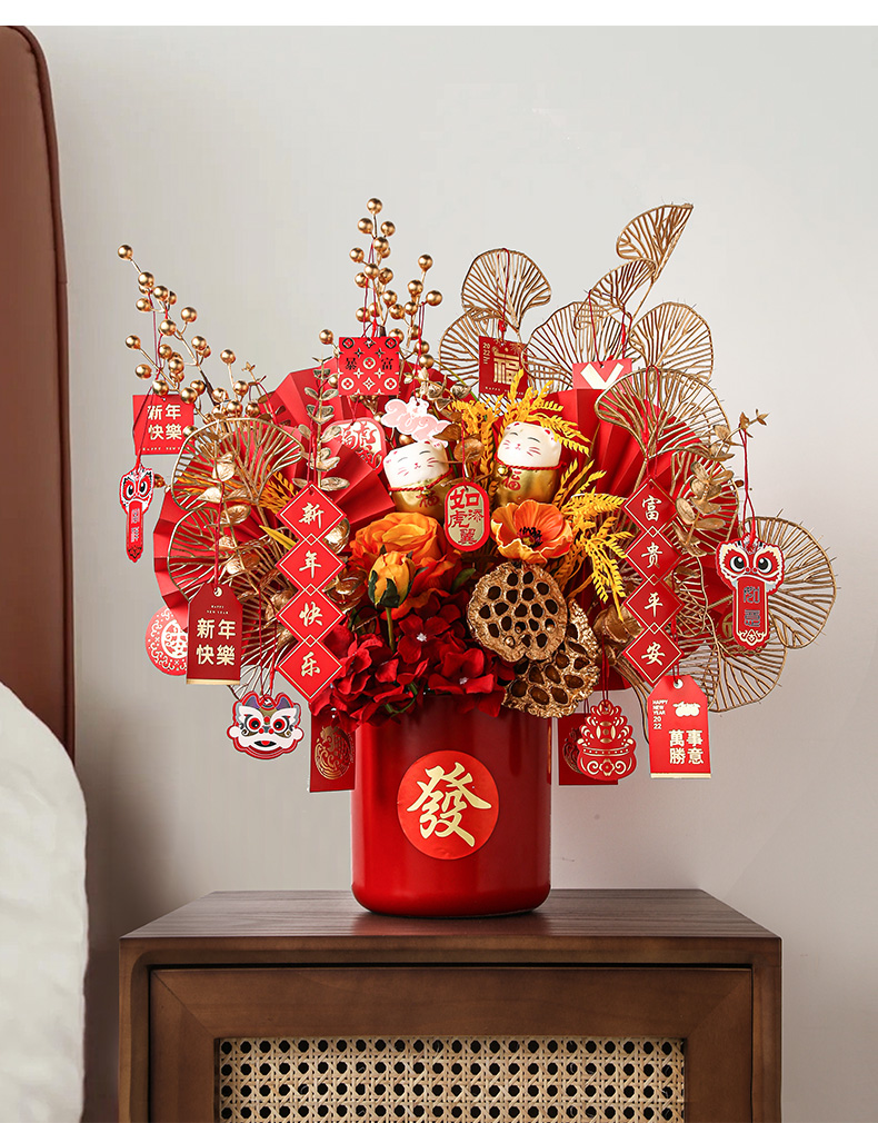 贝汉美轻奢高档福桶摆件客厅年宵花新年装饰乔迁新居礼品搬家礼物