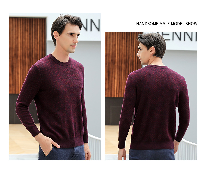 Autumn and Winter New Men's Round Neck 100 Pure Cashmere Sweater Warm Long Sleeve Thickened Bottom Business Top for Men