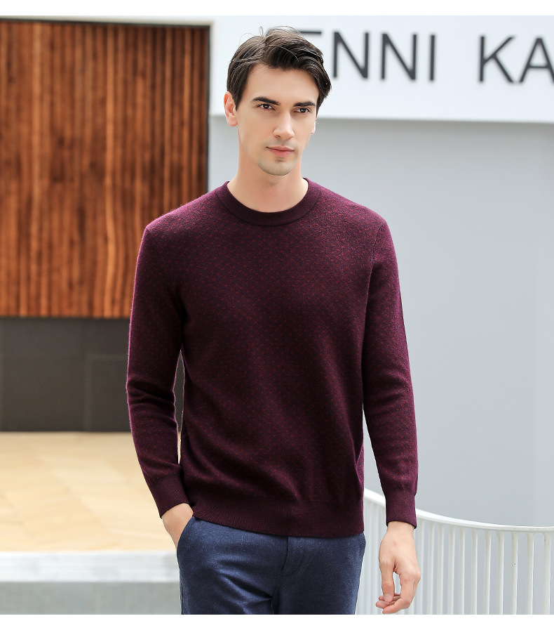 Autumn and Winter New Men's Round Neck 100 Pure Cashmere Sweater Warm Long Sleeve Thickened Bottom Business Top for Men