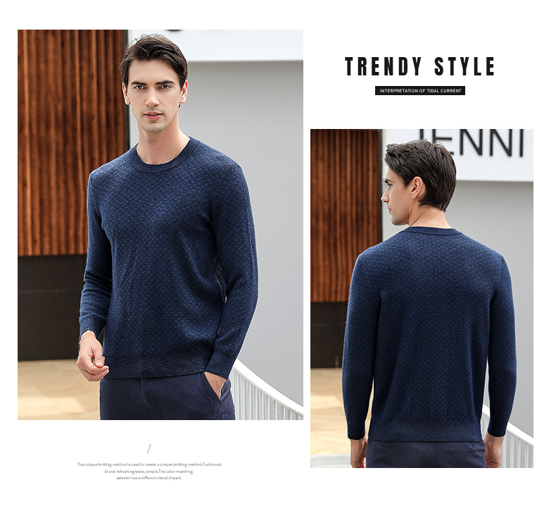 Autumn and Winter New Men's Round Neck 100 Pure Cashmere Sweater Warm Long Sleeve Thickened Bottom Business Top for Men