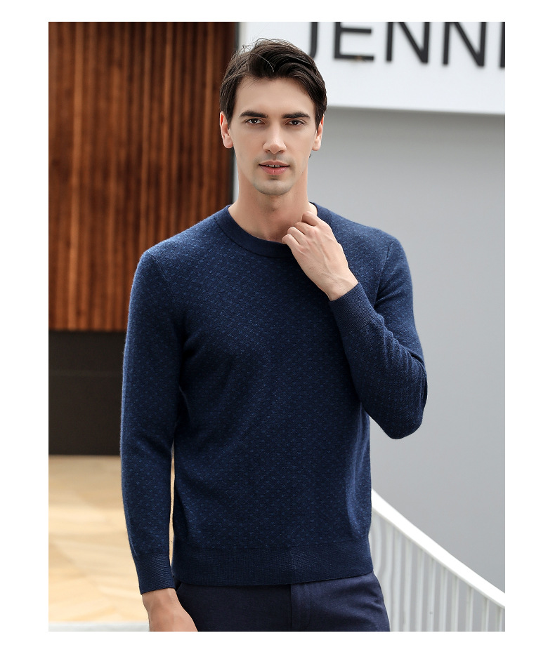 Autumn and Winter New Men's Round Neck 100 Pure Cashmere Sweater Warm Long Sleeve Thickened Bottom Business Top for Men