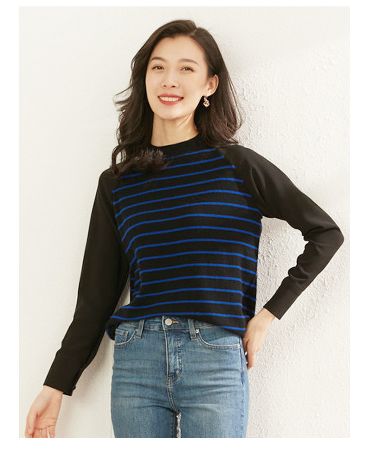 Dongxiao New Winter Stripe Pullover Spliced Knitted Solid Color Cashmere Shirt Women's 100 Pure Cashmere