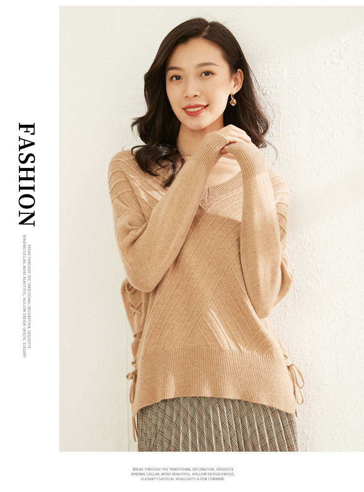 Autumn and Winter New Loose Style Commuter Bottom Sweater Thickened Sweater Cashmere Sweater Women's Long Sleeve V-Neck Knit