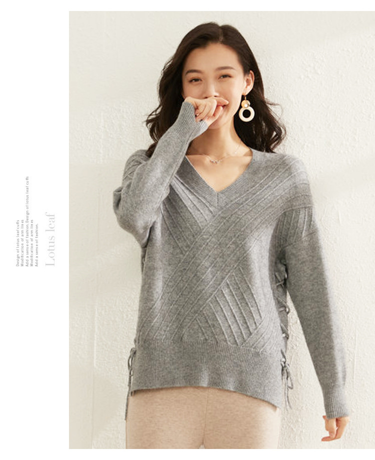 Autumn and Winter New Loose Style Commuter Bottom Sweater Thickened Sweater Cashmere Sweater Women's Long Sleeve V-Neck Knit