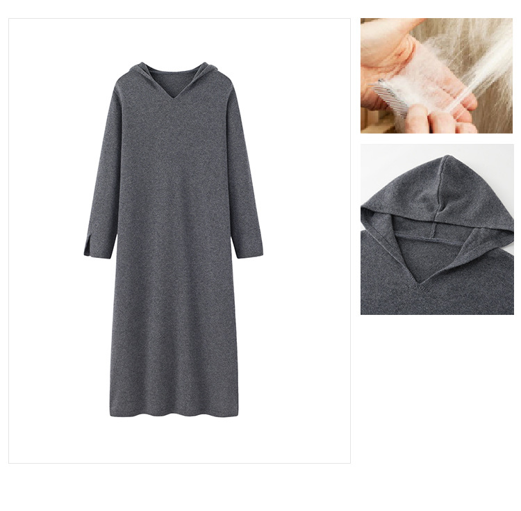 Autumn and Winter New Dress Hooded Pullover Long Style Charm Personality Cashmere Dress Cashmere Sweater Women's 100 Pure Cashmere