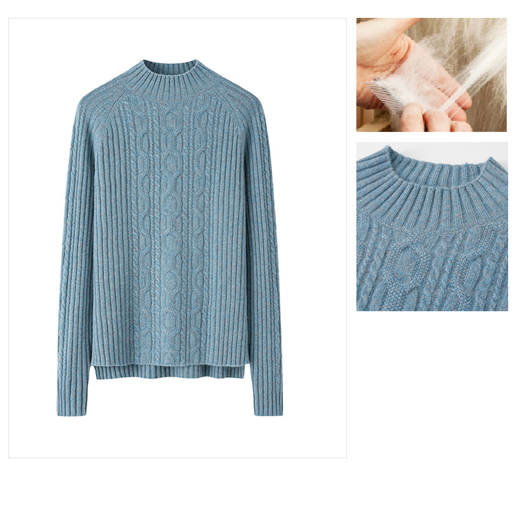 2021 Autumn/Winter New 100 Pure Cashmere Sweater Women's Half High Collar Thickened Twisted Flower Woolen Sweater Slim Fit Pullover Sweater