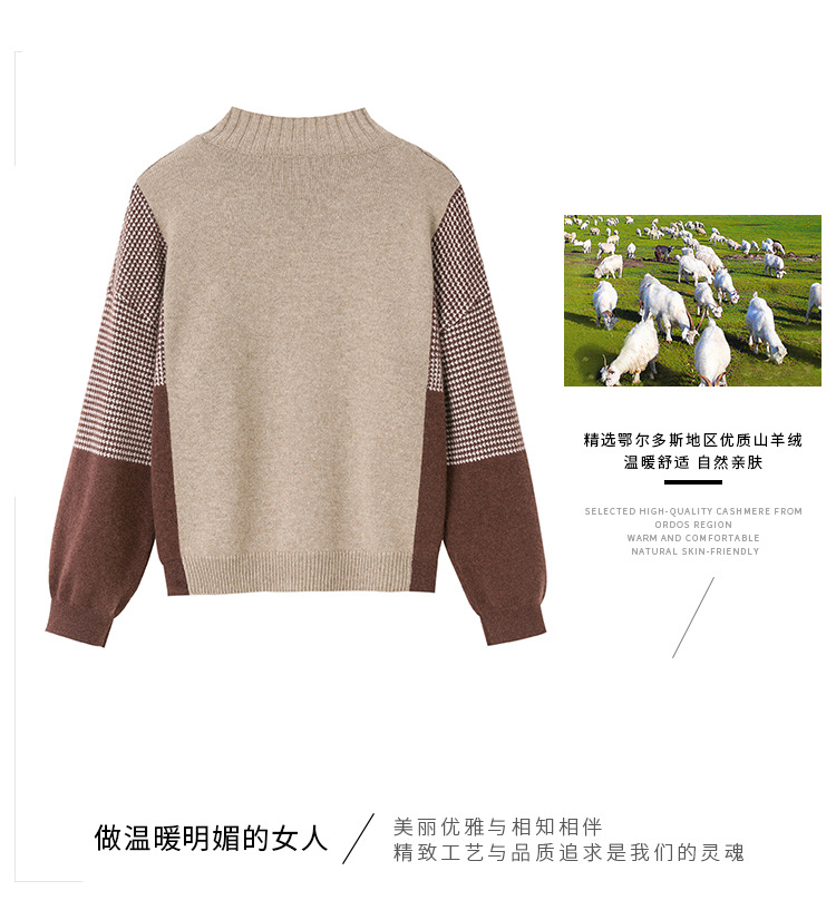 Cashmere sweater for women, 100 pure cashmere, half high neck, thickened Japanese style sweater, loose and lazy, fashionable and stylish, woolen sweater