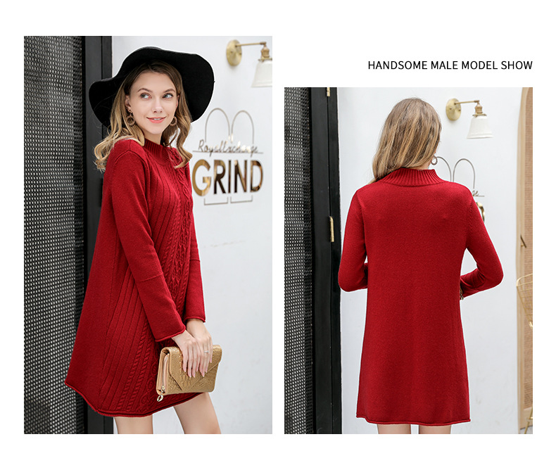 2021 Autumn New Women's Pure Cashmere Sweater European and American Pullover Cashmere Sweater Medium Long A-line Thickened Sweater