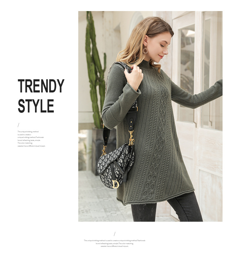 2021 Autumn New Women's Pure Cashmere Sweater European and American Pullover Cashmere Sweater Medium Long A-line Thickened Sweater