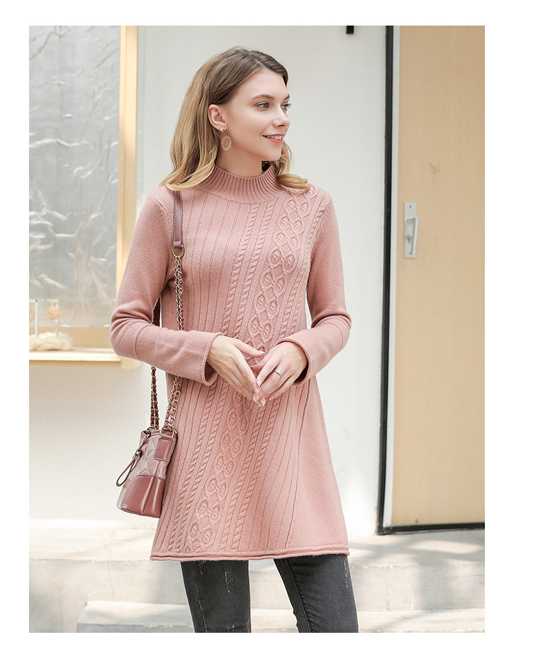 2021 Autumn New Women's Pure Cashmere Sweater European and American Pullover Cashmere Sweater Medium Long A-line Thickened Sweater