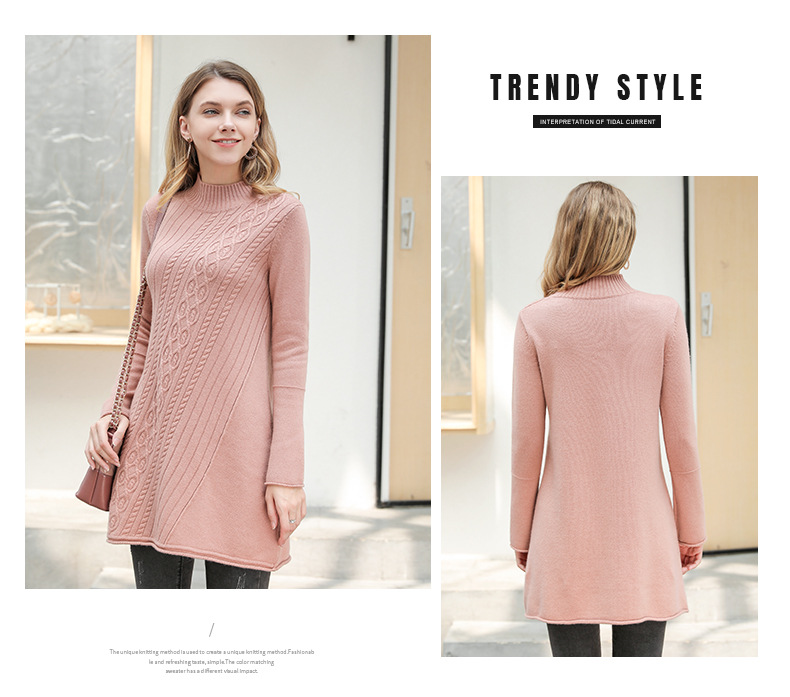 2021 Autumn New Women's Pure Cashmere Sweater European and American Pullover Cashmere Sweater Medium Long A-line Thickened Sweater