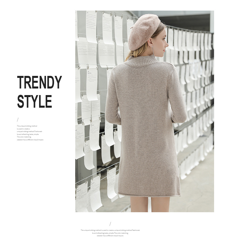 2021 Autumn New Women's Pure Cashmere Sweater European and American Pullover Cashmere Sweater Medium Long A-line Thickened Sweater