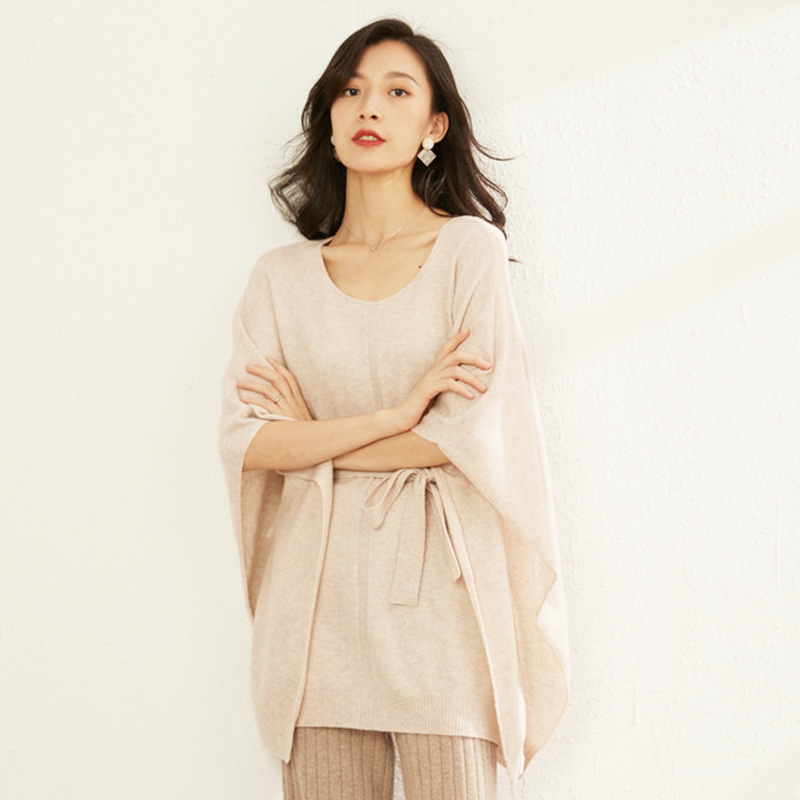 冬款淑女纯色针织系带短款毛衣羊绒衫100纯羊绒秋冬加厚保暖