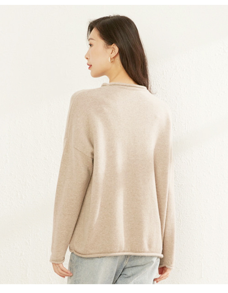 Cashmere sweater Women's 100 pure cashmere round neck patchwork thickened long sleeved pullover knit bottom loose goat sweater