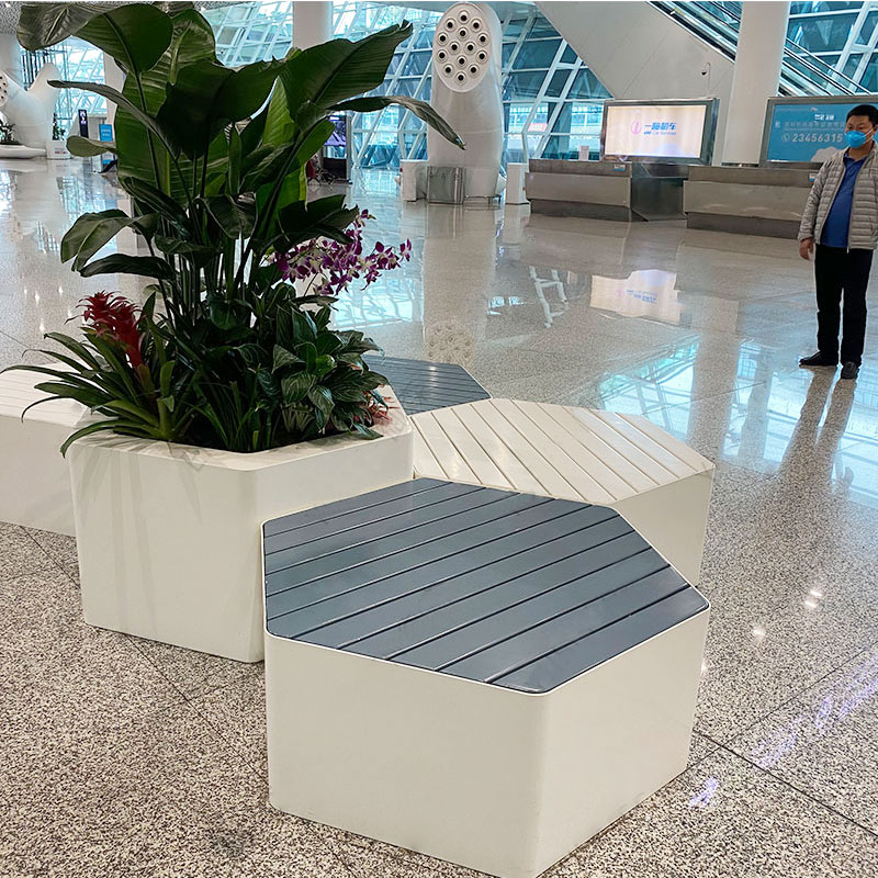 购物中心六边形坐凳组合商场玻璃钢创意休闲座椅公共休息椅定做