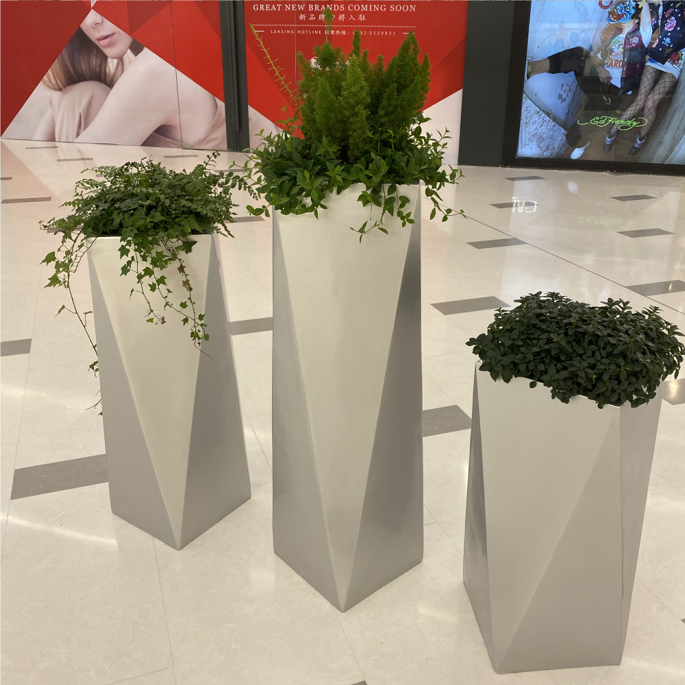 钻石切面造型花箱酒店大堂创意不锈钢花盆电梯口玻璃钢造型花钵