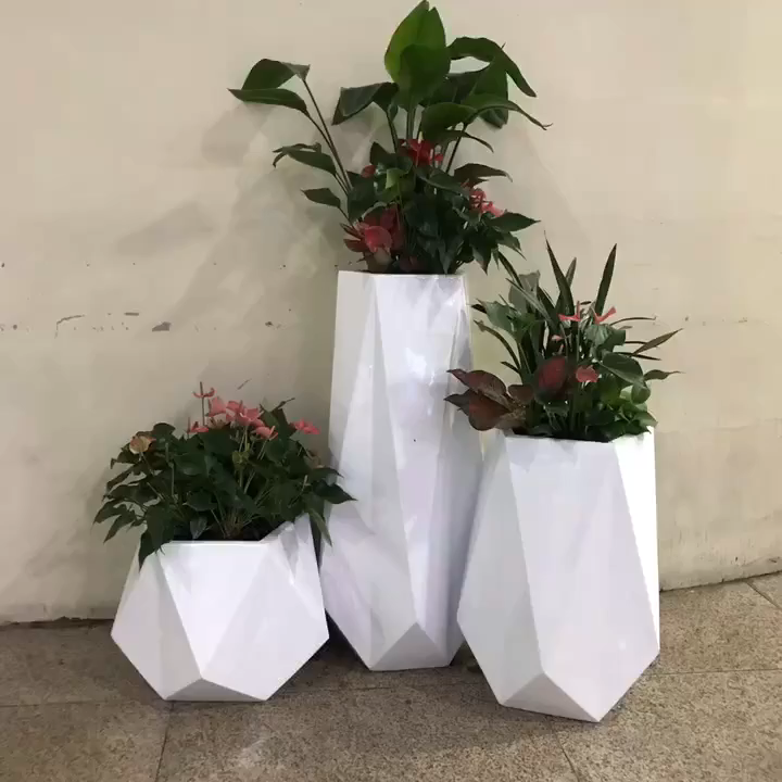 购物中心钻石切面玻璃钢组合花盆定制创意美陈花钵落地花箱套装