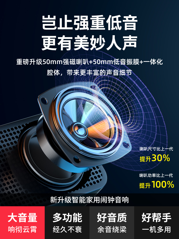 诺西蓝牙音箱时钟闹钟无线小音响智能多功能插卡镜面小夜灯带收音