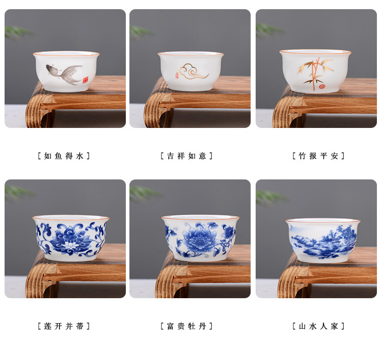 Blue and White Porcelain Tea Cup Creative Ceramic Kung Fu Tea Set Tea Cup Owner's Individual Single Cup Logo Customization