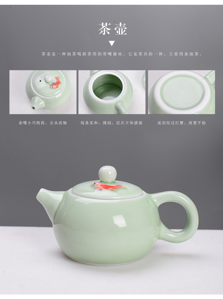 Ceramic Travel Tea Set Portable Bag Creative Business Gift Storage Celadon Fish Cup Kung Fu Tea Set Customization