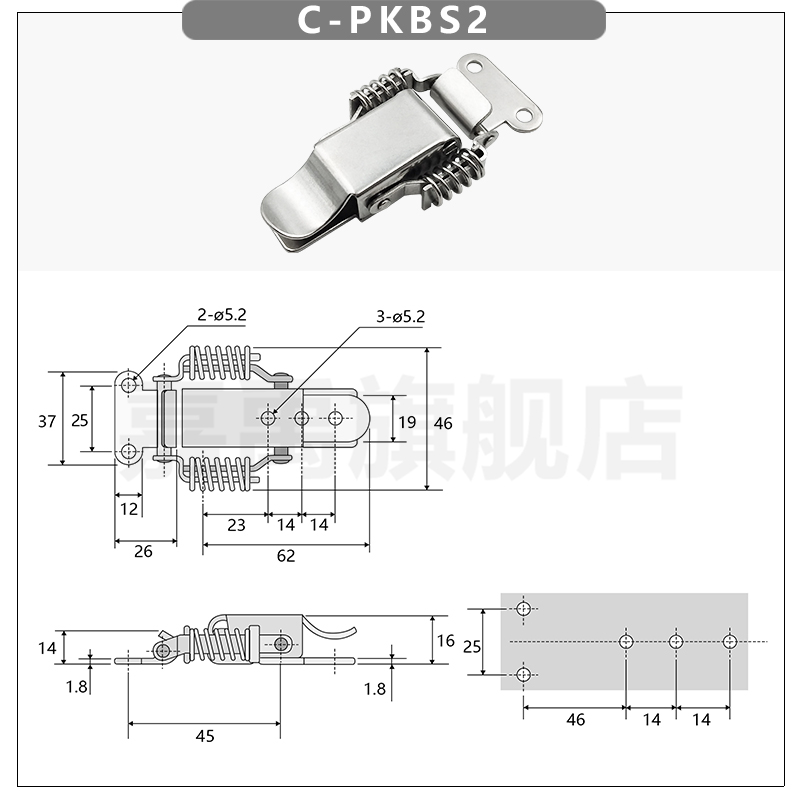 不锈钢304弹簧搭扣 紧迫式搭扣锁 PKBS1/2弹簧卡扣 产品关键词:不锈钢304搭扣