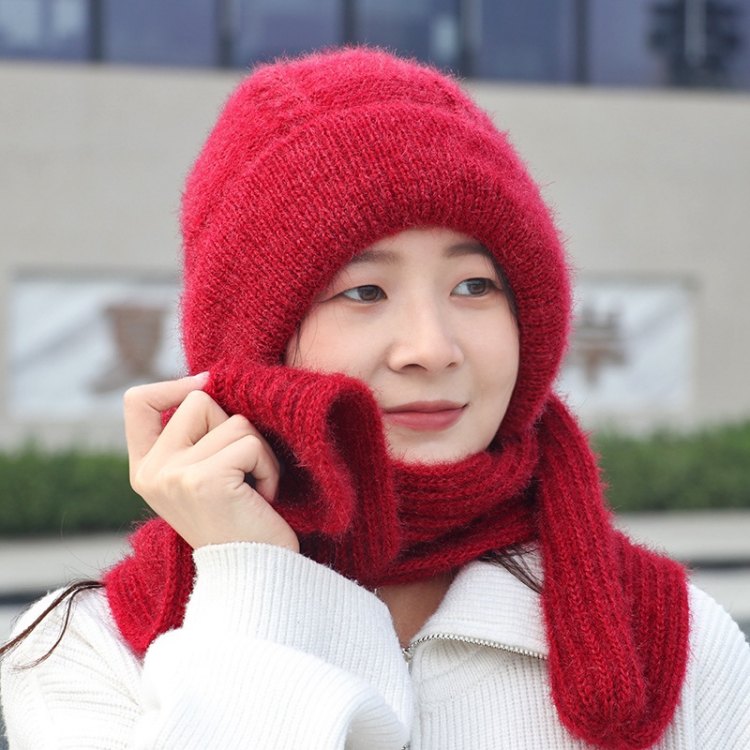 加绒加厚女士帽子冬季女保暖冬天帽子围巾一体松鼠绒风雪帽网红款