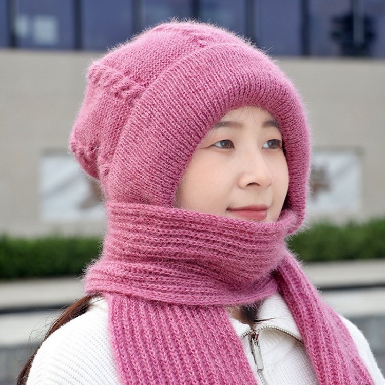 加绒加厚女士帽子冬季女保暖冬天帽子围巾一体松鼠绒风雪帽网红款