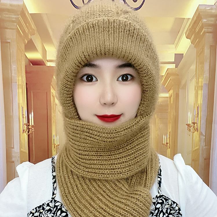 秋冬季新款加绒加厚女士保暖帽子围巾一体松鼠绒连体帽风雪帽
