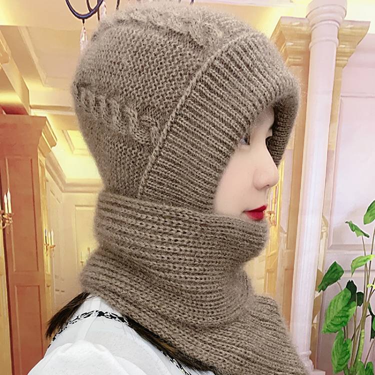 秋冬季新款加绒加厚女士保暖帽子围巾一体松鼠绒连体帽风雪帽