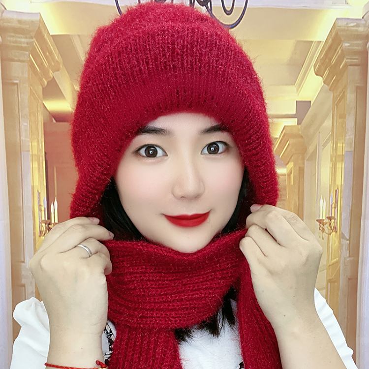 秋冬季新款加绒加厚女士保暖帽子围巾一体松鼠绒连体帽风雪帽